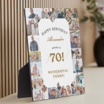 Happy 70th Birthday Personalized Photo Collage Plaque<br><div class="desc">Make your loved one’s 70th birthday truly unforgettable with our beautifully personalized photo collage plaque. Crafted with a sleek and durable finish, this modern multi-photo design features diamond-shaped photo placements at the top and bottom for a unique, eye-catching layout. Personalize it with up to twenty-four of your favorite photos—perfect for...</div>