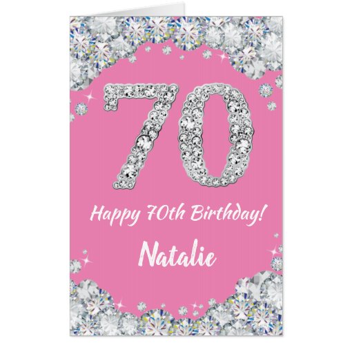Happy 70th Birthday Pink and Silver Glitter Jumbo Card | Zazzle