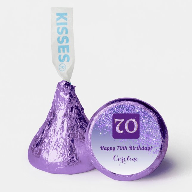 Happy 70th Birthday Purple Glitter Sweet  Hershey®'s Kisses® (Front)