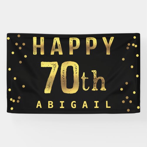 Happy 70th Faux Gold Foil Confetti Black Banner