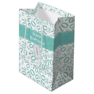 Happy 70th Random Number Pattern Teal/White Medium Gift Bag