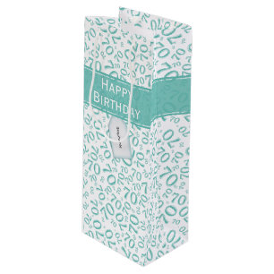 Happy 70th Random Number Pattern Teal/White Wine Gift Bag