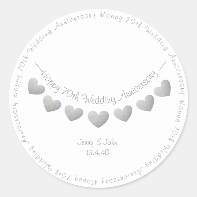 Happy 70th Wedding Anniversary Platinum stickers (Front)