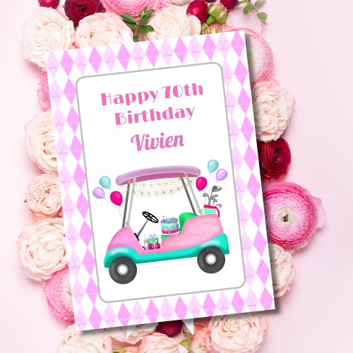 Happy 70th  Womens Golf Party Cart Birthday   Card