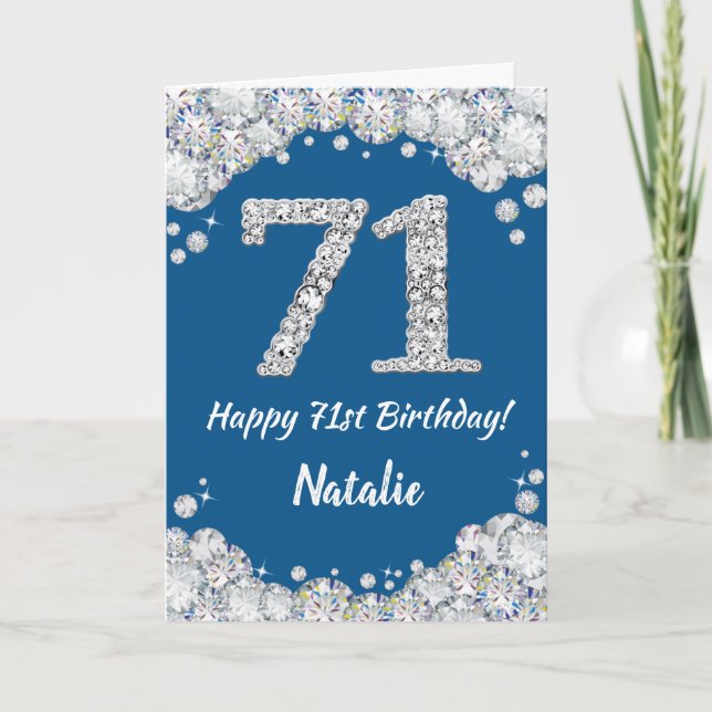 Happy 71st Birthday Blue and Silver Glitter Card (Front)