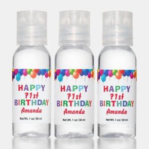 Happy 71st Birthday Colorful Balloons Confetti Hand Sanitizer