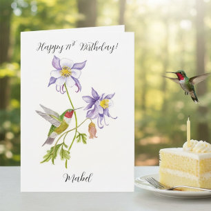 Happy 71st Birthday Columbine with Hummingbird Card