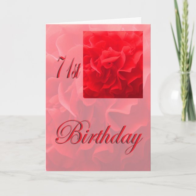 Happy 71st Birthday Dianthus Red Flower Card (Front)