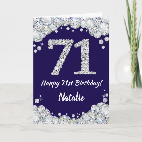 Happy 71st Birthday Navy Blue and Silver Glitter