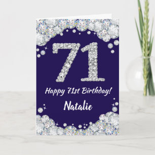 Happy 71st Birthday Navy Blue and Silver Glitter Card