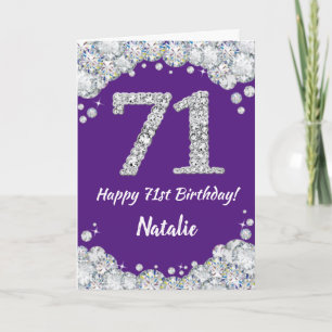 Happy 71st Birthday Purple and Silver Glitter Card