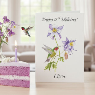 Happy 72nd Birthday Columbine with Hummingbird Card