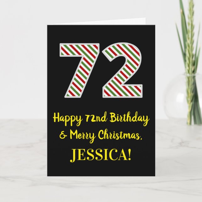Happy 72nd Birthday & Merry Christmas, Custom Name Card (Front)