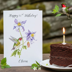 Happy 73rd Birthday Columbine with Hummingbird Card