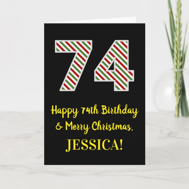 Happy 74th Birthday & Merry Christmas, Custom Name Card (Front)