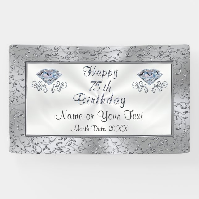 Happy 75th Birthday Banner, Personalized Banner (Horizontal)
