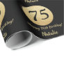 Happy 75th Birthday Black and Gold Glitter Wrapping Paper