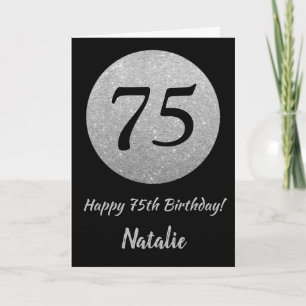 Happy 75th Birthday Black and Silver Glitter Card
