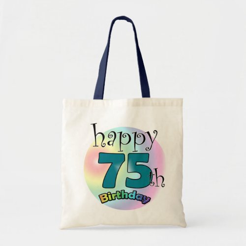 Happy 75th Birthday blauw Tote Bag