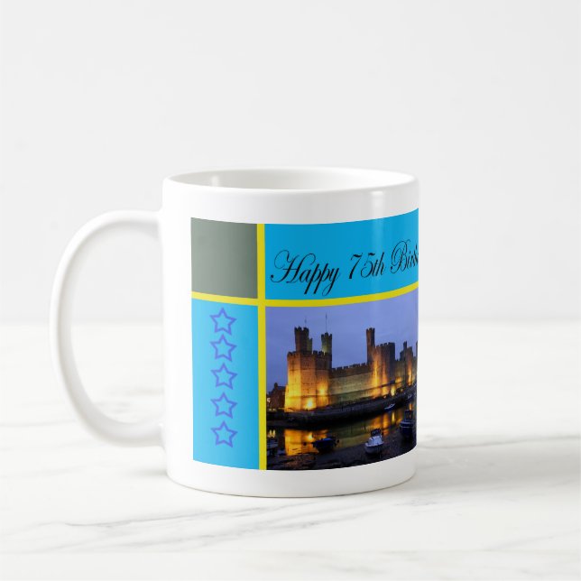 Happy 75th Birthday Caernarfon Castle Coffee Mug (Left)