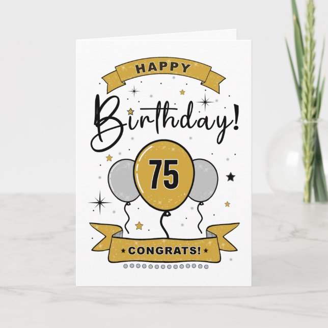 Happy 75th Birthday Card in gold (Front)