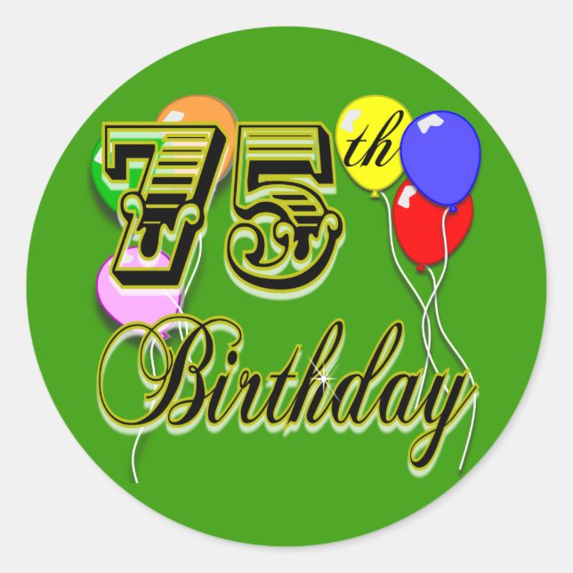 Happy 75th Birthday Celebration Classic Round Sticker (Front)