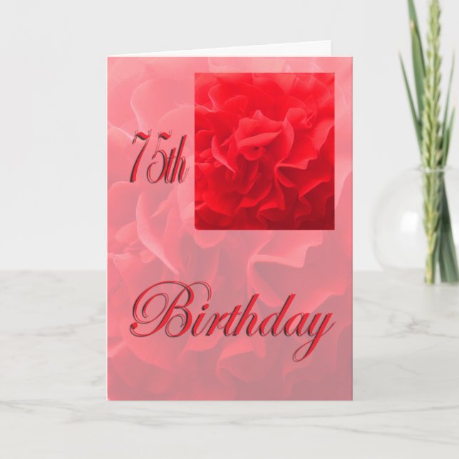 Happy 75th Birthday Dianthus Red Flower Card (Front)