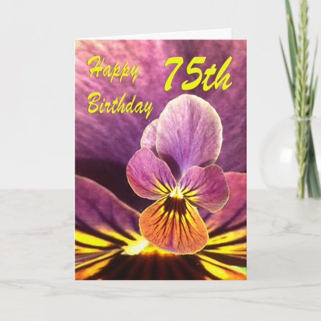 Happy 75th Birthday Flower Pansy Card (Front)