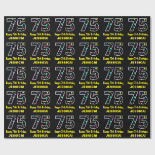 Happy 75th Birthday, Fun Colorful Stars Pattern 75 Wrapping Paper