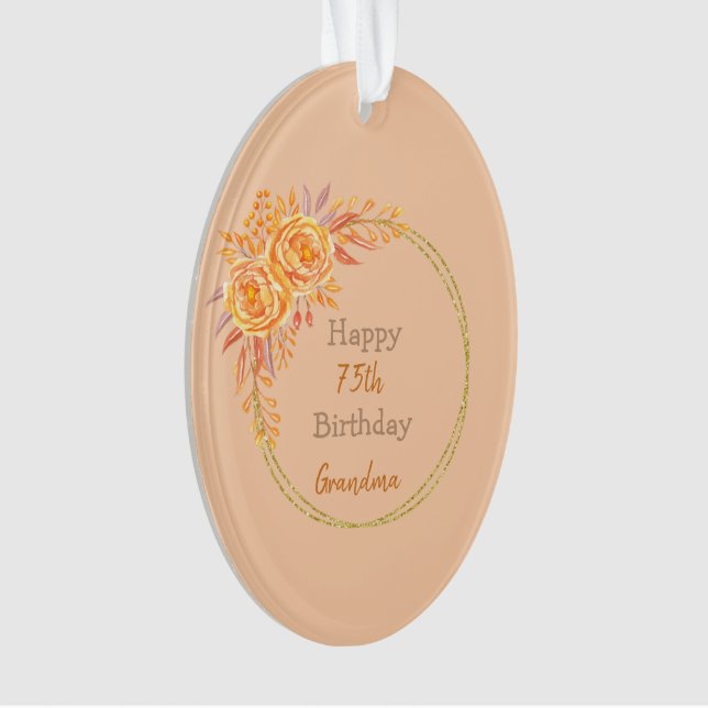 Happy 75th Birthday Grandma Gold Geometric Frame Ornament (Front)