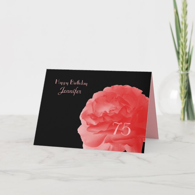 Happy 75th Birthday Greeting Card, Coral Rose Card (Front)