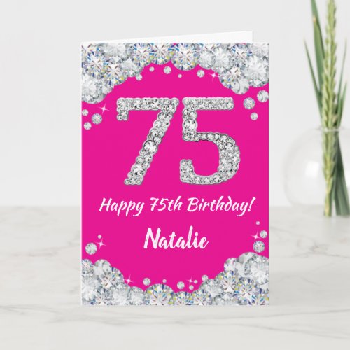 Happy 75th Birthday Hot Pink and Silver Glitter Card