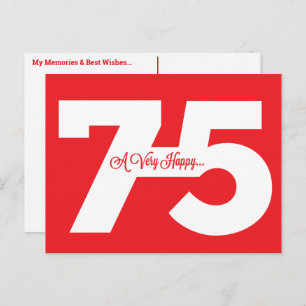 Happy 75th Birthday Milestone Postcards - in red