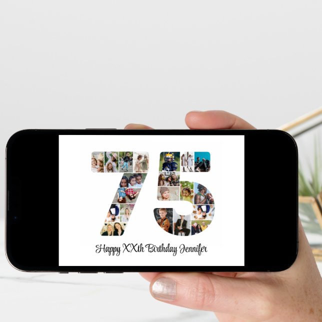 Happy 75th Birthday Number 75 Custom Photo Collage Card (Front Digital)