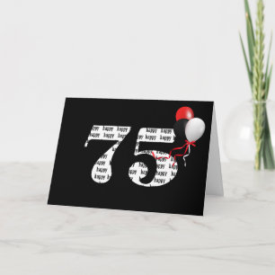 Happy 75th Birthday On Black With Balloons Card