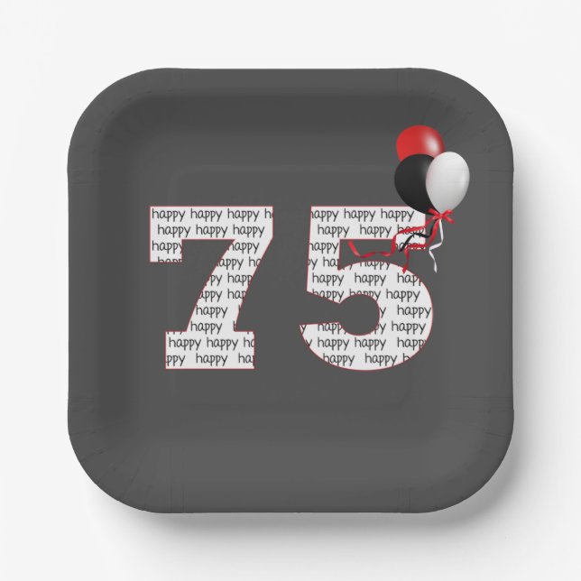 Happy 75th Birthday On Gray  Paper Plates (Front)