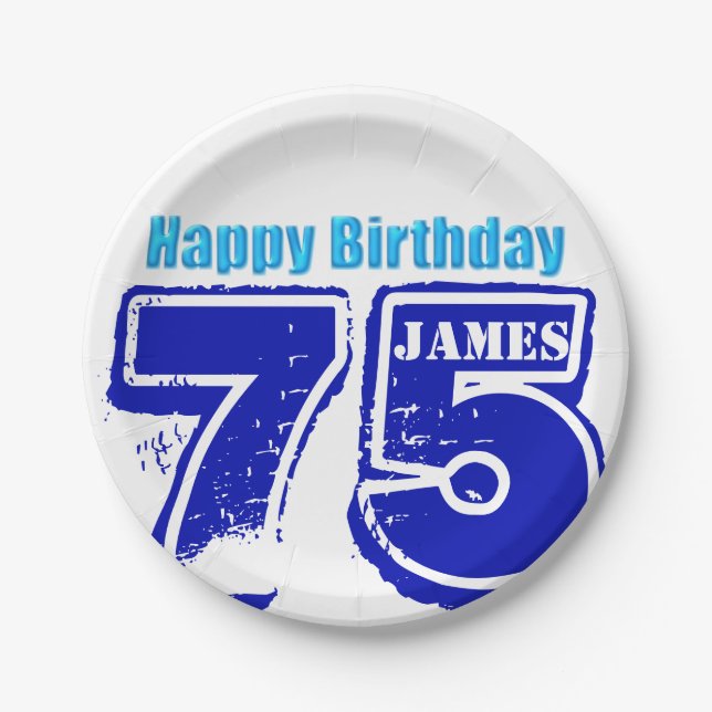 Happy 75th Birthday Personalized Paper Plate (Front)