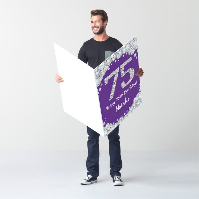 Happy 75th Birthday Purple Silver Glitter Jumbo Card (In Situ)