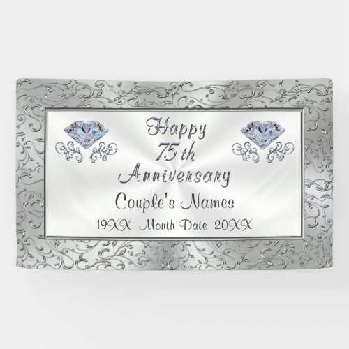 Happy 75th Wedding Anniversary Decorations Banner