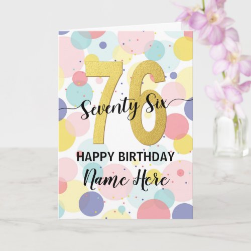 Happy 76th Birthday Pastel Rainbow Gold Woman Card