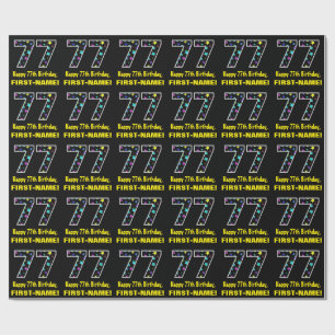 Happy 77th Birthday, Fun Colorful Stars Pattern 77 Wrapping Paper