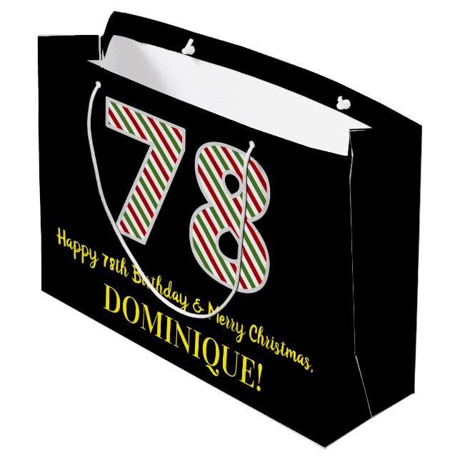 Happy 78th Birthday & Merry Christmas, Custom Name Large Gift Bag (Back Angled)