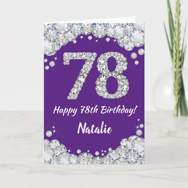 Happy 78th Birthday Purple and Silver Glitter Card (Front)
