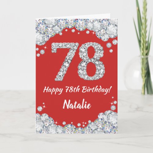 Happy 78th Birthday Red and Silver Glitter Card