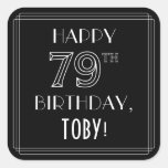 [ Thumbnail: Happy 79th Birthday; Art Deco Style; Custom Name Sticker ]