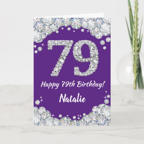 Happy 79th Birthday Purple and Silver Glitter Card