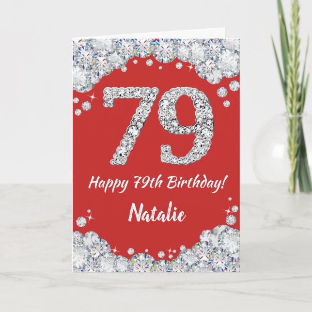 Happy 79th Birthday Red and Silver Glitter Card (Front)