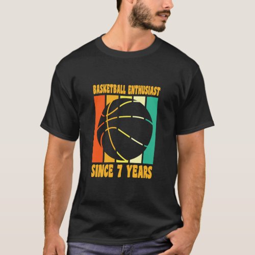 Happy 7 Birthday 7 Year Old Retro Basketball 7th B T_Shirt