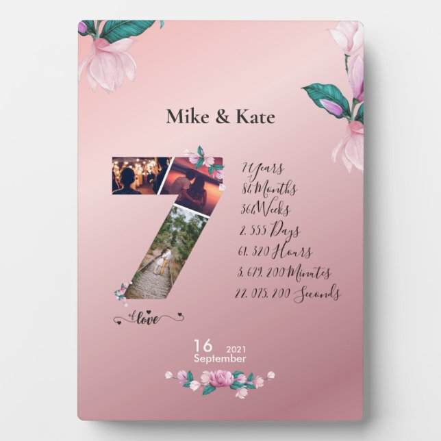 Happy 7th Anniversary ,Custom Photo collage, Count Plaque (Front)