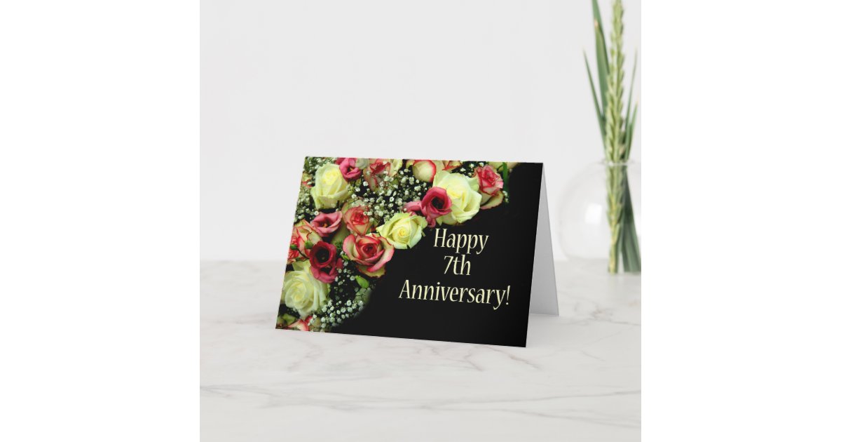 Happy 7th Anniversary roses Card | Zazzle